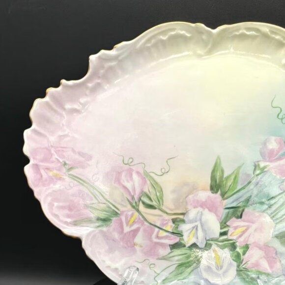 Vintage Limoges France Floral Sweet Pea Gold Trimmed Oval Platter - Picture 4 of 11